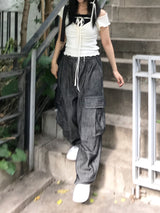 linen denim big pocket balloon cargo pants