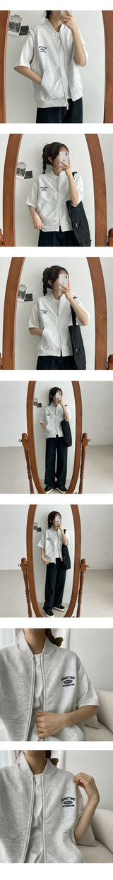 Time Embroidery Two-Way Vest Zip-Up