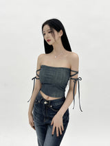 デニムフリーストラップトップ/802. Denim free strap top (3color)