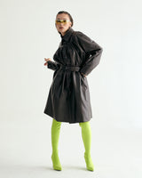 W.BELTED LEATHER SHIRRING COAT - DARK BROWN (6636057952374)