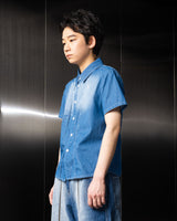 ウォッシュド デニム ハーフシャツ / Washed Denim Half Shirt (Blue)