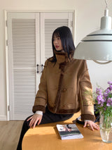 Recton Suede Fur High-neck Shearling Jacket