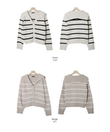 Sailor Collar Border Knit Cardigan (4color)