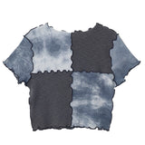 タイダイブロックミックスクロップTシャツ/GRAY TIE-DYE BLOCK MIX CROP T-SHIRT