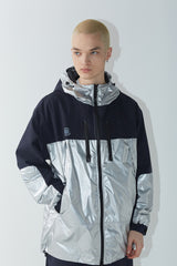 ウィンドブレーカーフーデッドステッチジャケット/BSR2223FWJK034 MMM WINDBREAKER HOODED STRETCH JACKET SILVER/NAVY