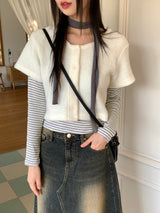 TL Striped Deep U-Neck Long Sleeve T-Shirt