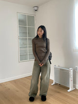 klechi Grayish Washing Long Wide Denim Pants