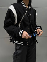 [UNISEX] Varsity stadium leather point jacket (Black)
