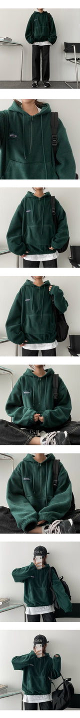 Crete Embroidery Fleece Semi-Zipup Hoodie