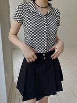 チェッカーボードクロップカラーTシャツ / Checkerboard Crop Collar T-shirt (3color)