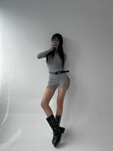 Two-piece ribbed slim pants (Belt included)