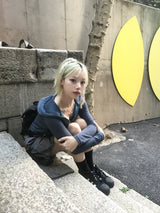 ストライプ2wayクロップフードジップアップ