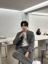 セミオーバーサイズチャイナセットアップデニムパンツ / LMN Semi-Oversized China Setup Denim Pants (Gray)