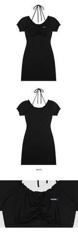 HIDE Shirring Halter Dress (Black) (6570999152758)