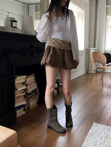 ハーディング配色リボンパンプキンパフミニスカート
