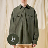 VZロゴビックオーバーフィットナイロンワークシャツカーキ/VZ Logo Big Over Fit Nylon Work Shirt Khaki (6683365277814)