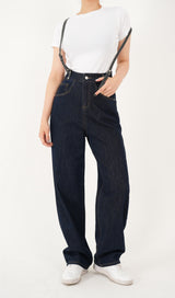 ハイウエストディープブルーワイドフィットサスペンダーデニムパンツ/RED VELVER WENDY WORN HIGH WAIST DEEP BLUE WIDE FIT SUSPENDER DENIM PANTS [16636]