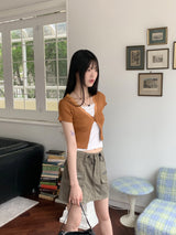 コシットレースボタンVネッククロップド半袖カーディガン / Cosit lace button V-neck cropped short-sleeved cardigan