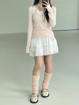バレエコアUネックリボンチョーカースリムTシャツ / Ballet Core U-neck Ribbon Choker Slim T-shirt
