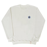 [UNISEX] Blue Flower Smile Embroidery White Clip Sweatshirt (6655479119990)