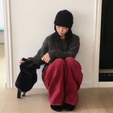 杷木サイド折り返しピンタックコーデュロイロングワイドパンツ