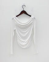 2ウェイボートネックシャーリングTシャツ / Two-way boat neck shirring t-shirt (2color)