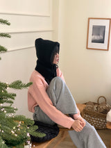 LB wool color combination ribbed string knit zip-up