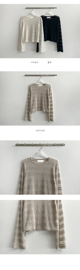 ラインミックスシースルーニット長袖Tシャツ / Line Mix See-Through Knit Long-Sleeved T-Shirt