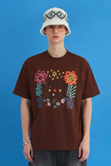 フラワーアーガイルTシャツ / ブラウン