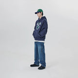 046/047/048- NAVY- LEATHER APPLIQUE GRAPHIC HOODIE
