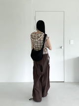テユストリングシャーリングリネンチェックフードシャツカミス / Teyu String Shirring Linen Check Hooded Shirt Camis