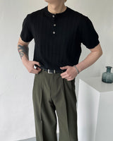 RO ウォッシャブルリネンVネックヘンリーネックニットウェア / VネックRO Washable Linen V-Neck Henley Neck Knitwear (6 colors)
