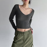 [MADE] Sandring F/W V Neck Warmer Crop Long Sleeve Tee