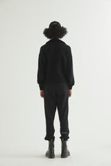 HALF ZIP UP PUNCHING ARGYLE SWEATER BLACK (6613773713526)