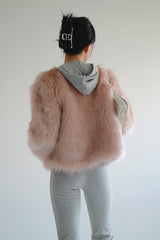 フラミンゴクロップファージャケット/Flamingo Crop Fur Jacket (3color)