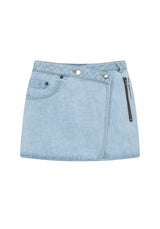 アシメトリックボタンミニスカート / ASYMMETRIC BUTTON MINI SKIRT (BRIGHT DENIM)