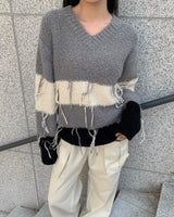 Tassel coloring stripe knit