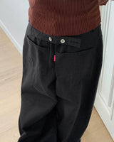 Nade Buckle Point Cotton Long Wide Pants