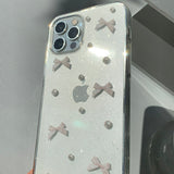 Pink - Ribbon Pearl Phone Case Ribbon Tok Set_glitter