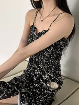フラワースリット ロング ノースリーブ ワンピース/ Sofie Smoking Flower Slit Long Sleeveless Dress