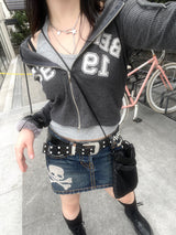 Y2K ワッフル2WAY クロップドフーディジップアップ / Y2K Waffle Two-Way Cropped Hoodie Zip-Up