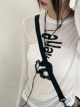 フェインレターリングシースルーリネンロングスリーブTシャツ