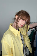 HALF COTTON OVERFIT SHIRTS (YELLOW)