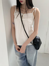 ルービヴィンテージレース刺繍ボタンリネンビスチェキャミソール / Roubi Vintage Lace Embroidered Button Linen Bustier Sleeveless