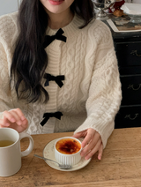 Velvet Ribbon Cable Knit Cardigan (3color)