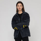[UNISEX] Elbow Drawing Smile White Clip Jean Jacket_Black (6697575252086)