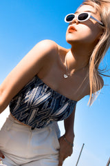 デニムジャカードカップチューブトップ/Denim jacquard cap tube top (navy)