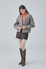 ビーガンレザースティッチミニスカート / Vegan Leather Stitch Mini Skirt [Brown]