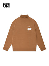 キルシーミドルチェリーハイネックニット／UNI MIDDLE WHITE CHERRY ROUND KNIT SHIRT KA [BROWN] (6597396267126)