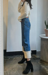 セミワイドフィットデニムパンツ/SEMI WIDE FIT BLUE + WHITE DENIM PANTS [17724]